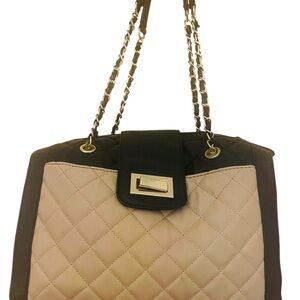 Elegant Black and Cream Quilted Handbag